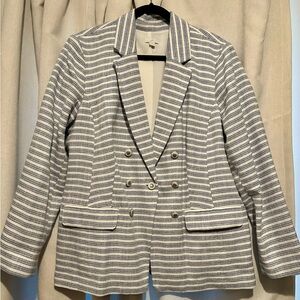 J. Jill Striped Blue and White Double-Breasted Blazer
